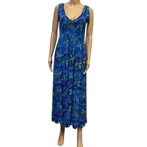 Bali Batiks Hand Painted Resort Wear Hawaiian Sleeveless Side Slit Maxi Dress M